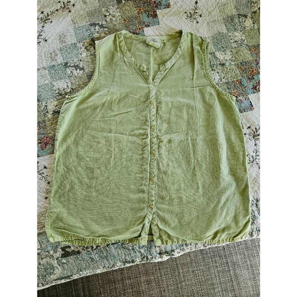 Hot Cotton by Marc Ware Linen Cotton Sleeveless Button Front Tank Top Lettuce Gr